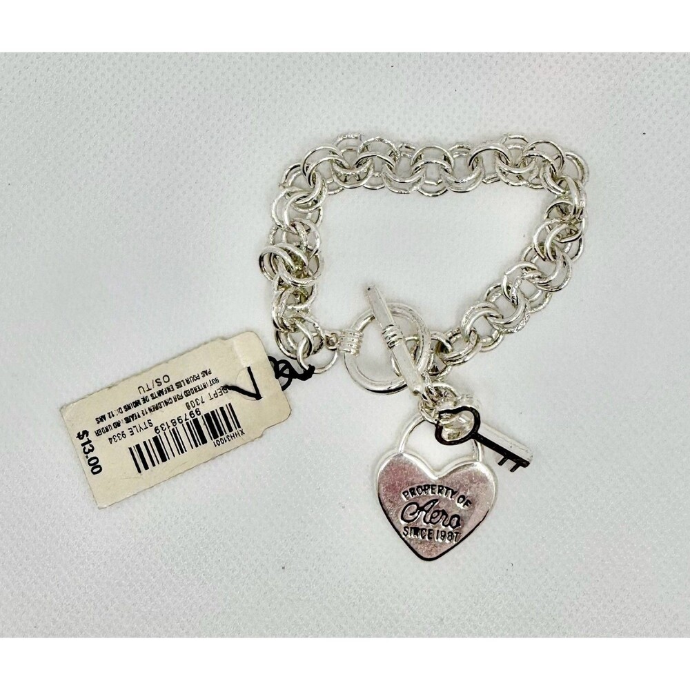 Y2K Aéropostale Property of Aero Since 1987 Heart Lock and Key Charm Bracelet